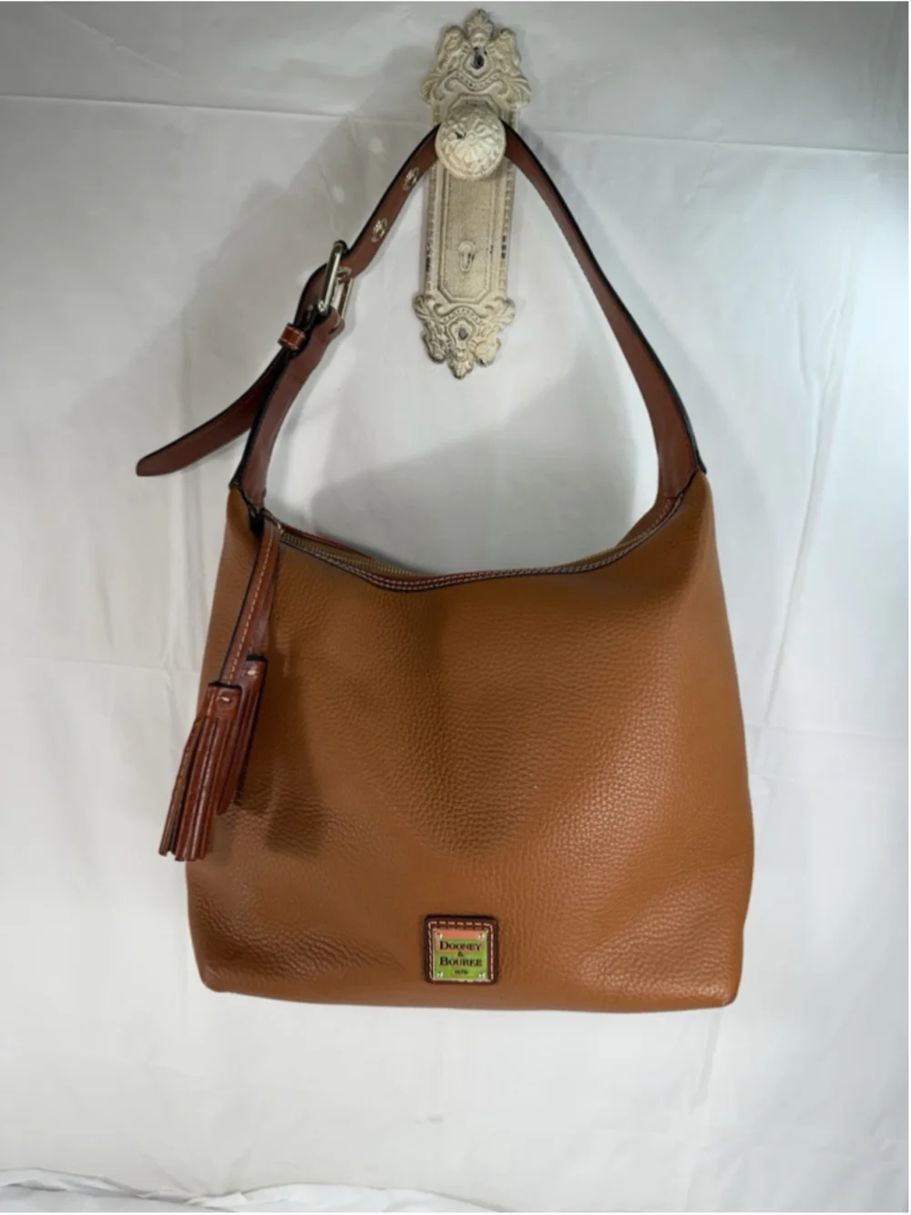 Dooney & Bourke Wexford Hobo Shoulder Bag Large Tan Pebbled Leather & Camel Brwn